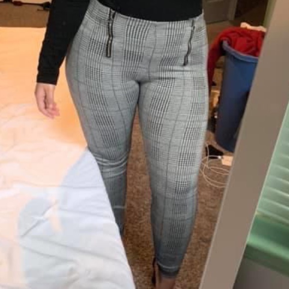 Plaid straight leg pants